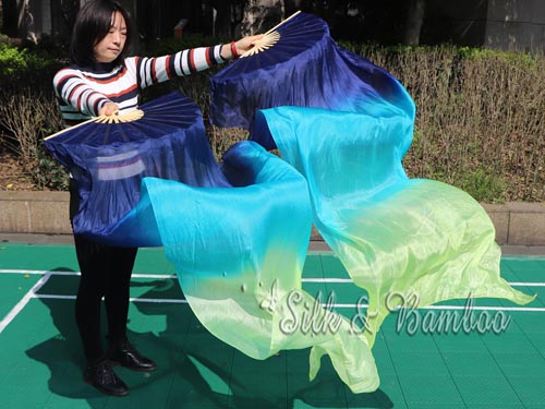 1.8m*0.9m blue-peacock-yellow-green belly dance silk fan veil